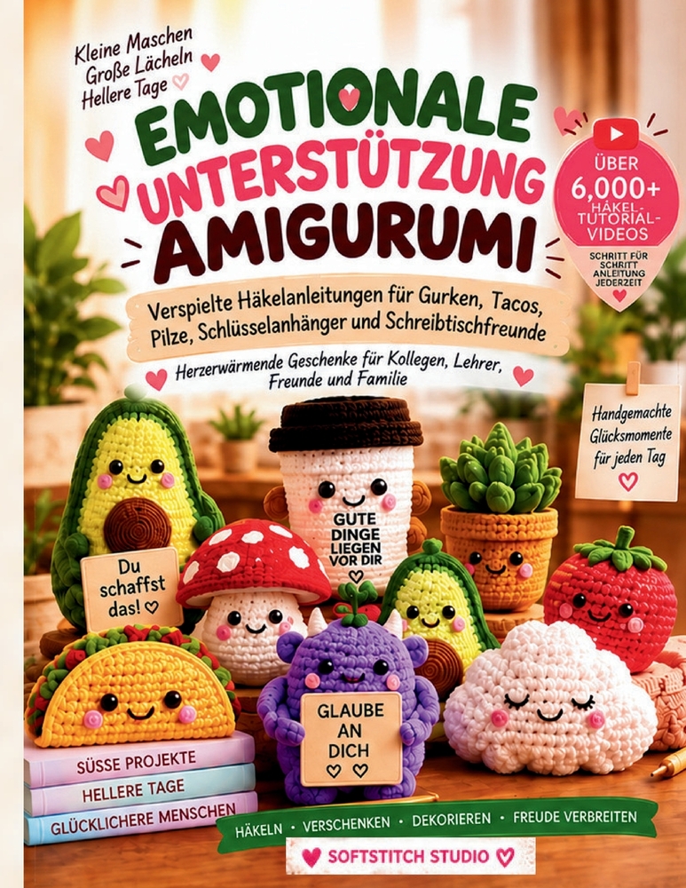 Emotionale Unterst�tzung Amigurumi: Verspielte H�kelanleitungen f�r Gurken, Tacos, Pilze, Schl�sselanh�nger und Schreibtischfreunde - Herzerw�rmende G cover