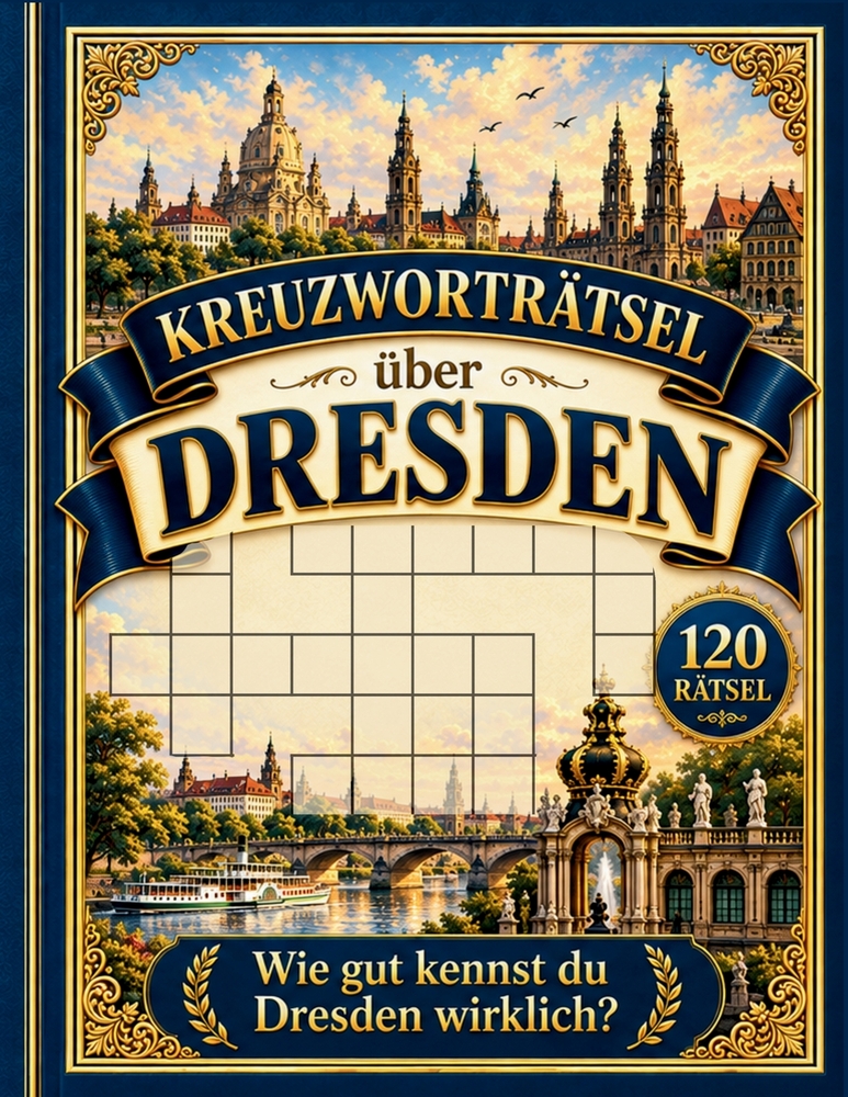 Kreuzwortr�tsel �ber Dresden: Das gro�e R�tselbuch �ber Elbflorenz mit 120 Themenr�tseln - Gro�druck f�r Senioren, spannende Anekdoten, Wortbank & vol cover