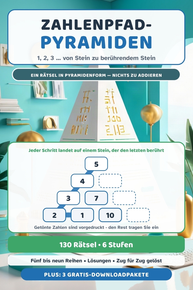 Zahlenpfad-Pyramiden: Zahlenpfad-Rätsel in Pyramidenform für Jugendliche und Erwachsene - 130 Pyramiden in 6 Stufen ganz ohne Rechnen, mit bebilderter cover