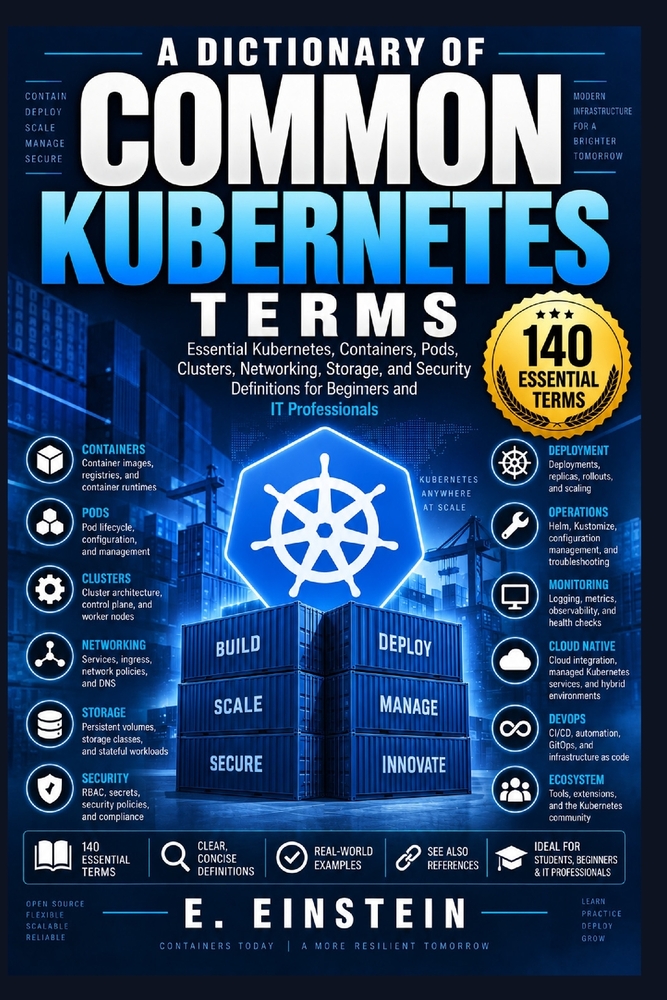 A Dictionary of Common Kubernetes Terms: Essential Kubernetes, Containers, Pods, Clusters, Networking, Storage, and Security Definitions for Beginners cover