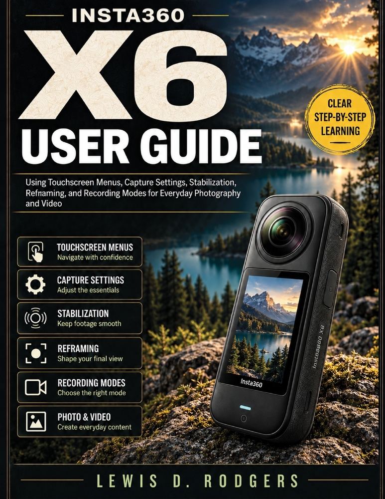 Insta360 X6 User Guide: Using Touchscreen Menus, Capture Settings, Stabilization, Reframing, and Recording Modes for Everyday Photography and Video cover