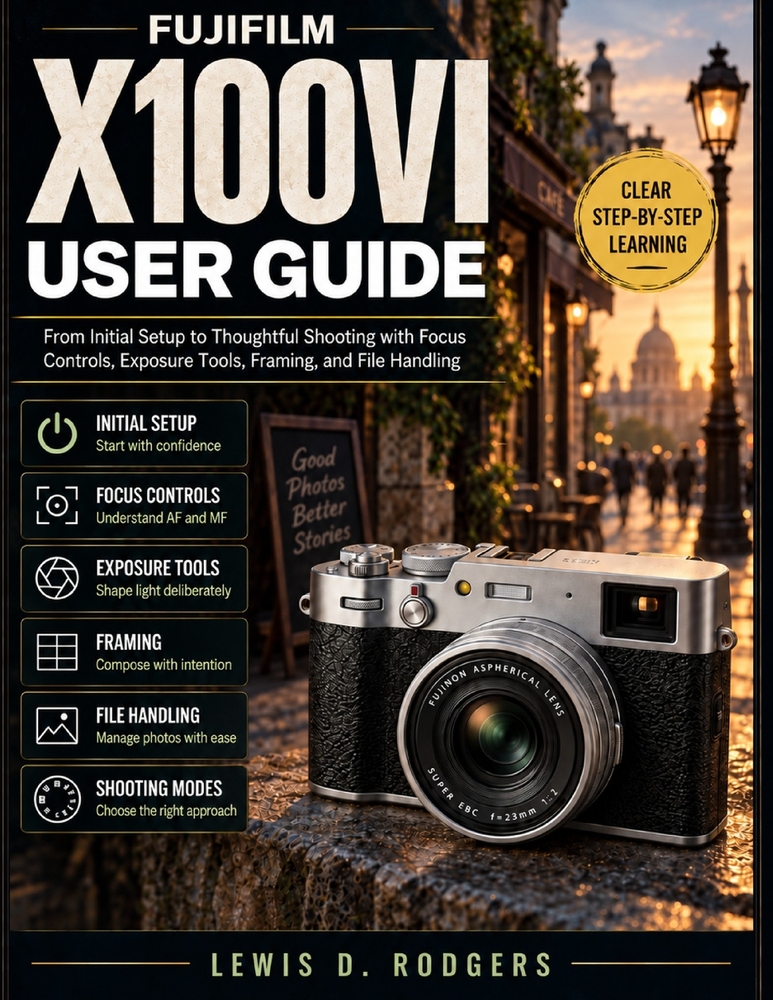 Fujifilm X100vi User Guide: From Initial Setup to Thoughtful Shooting with Focus Controls, Exposure Tools, Framing, and File Handling cover