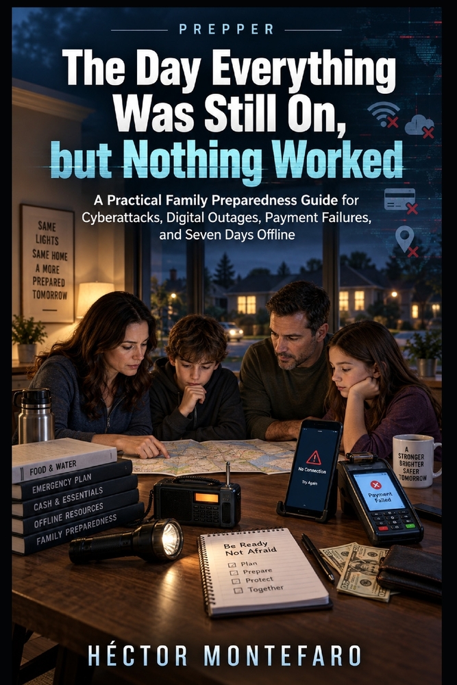 The Day Everything Was Still On, but Nothing Worked: A Practical Family Preparedness Guide for Cyberattacks, Digital Outages, Payment Failures, and Se cover