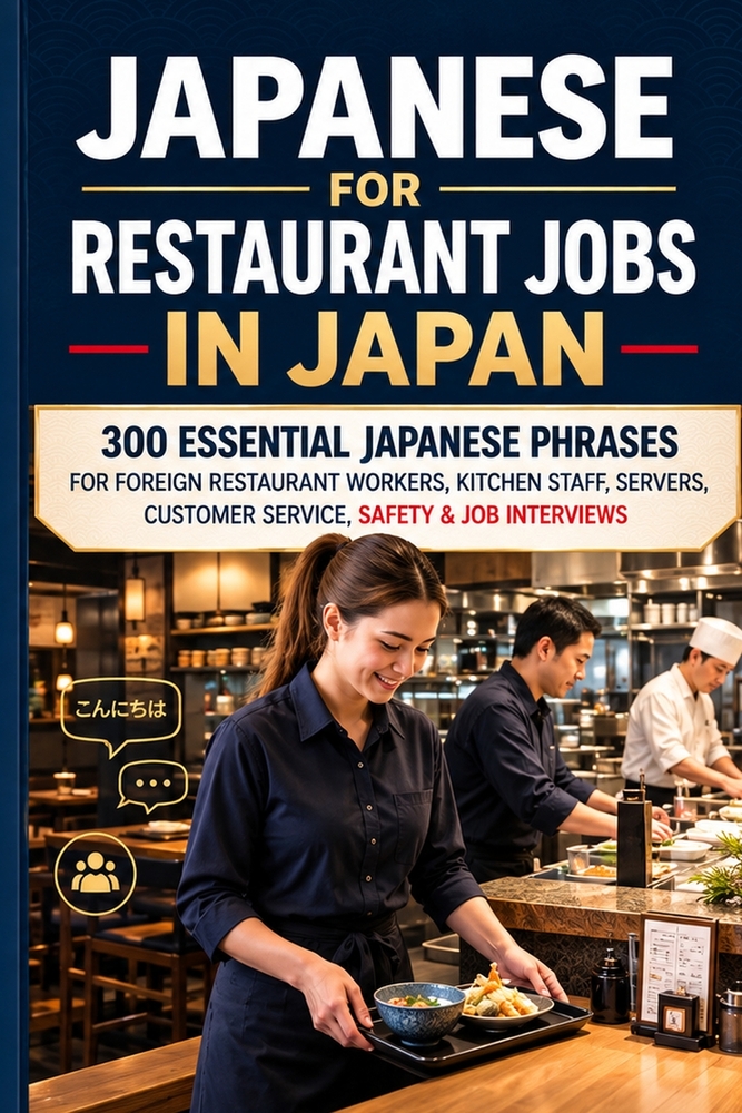 Japanese for Restaurant Jobs in Japan: 300 Essential Japanese Phrases for Foreign Restaurant Workers, Kitchen Staff, Servers, Customer Service, Safety cover