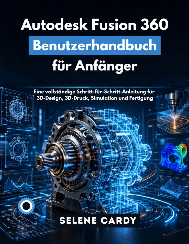 Autodesk Fusion 360 Benutzerhandbuch für Anfänger: Eine vollständige Schritt-für-Schritt-Anleitung für 3D-Design, 3D-Druck, Simulation und Fertigung cover