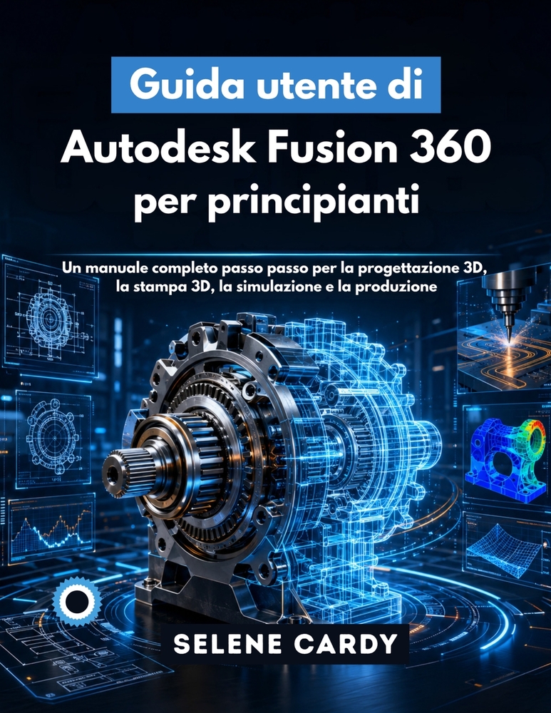 Guida utente di Autodesk Fusion 360 per principianti: Un manuale completo passo passo per la progettazione 3D, la stampa 3D, la simulazione e la produ cover