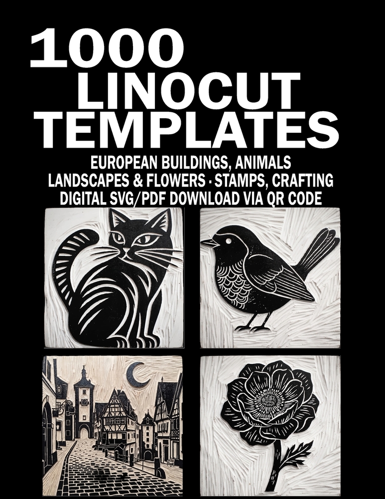 1000 Linocut Templates: Tracing Designs for Lino & Rubber Carving: European Buildings, Animals, Landscapes, Botanicals & Spooky Motifs - Includes SVG cover