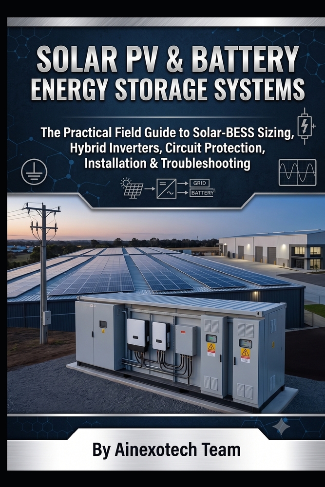 Solar PV & Battery Energy Storage Systems: The Practical Field Guide to Solar-BESS Sizing, Hybrid Inverters, Circuit Protection, Installation & Troubl cover
