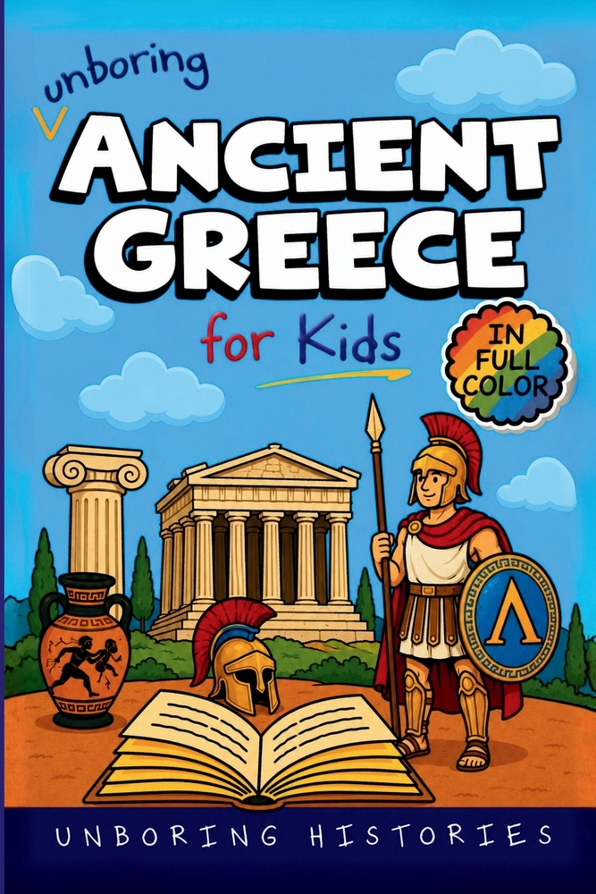 Unboring Ancient Greece for Kids: Funny, Interesting, Concise Guide to Ancient Greece's Wild Past, Epic Battles, Strange Myths, and Surprising True St cover
