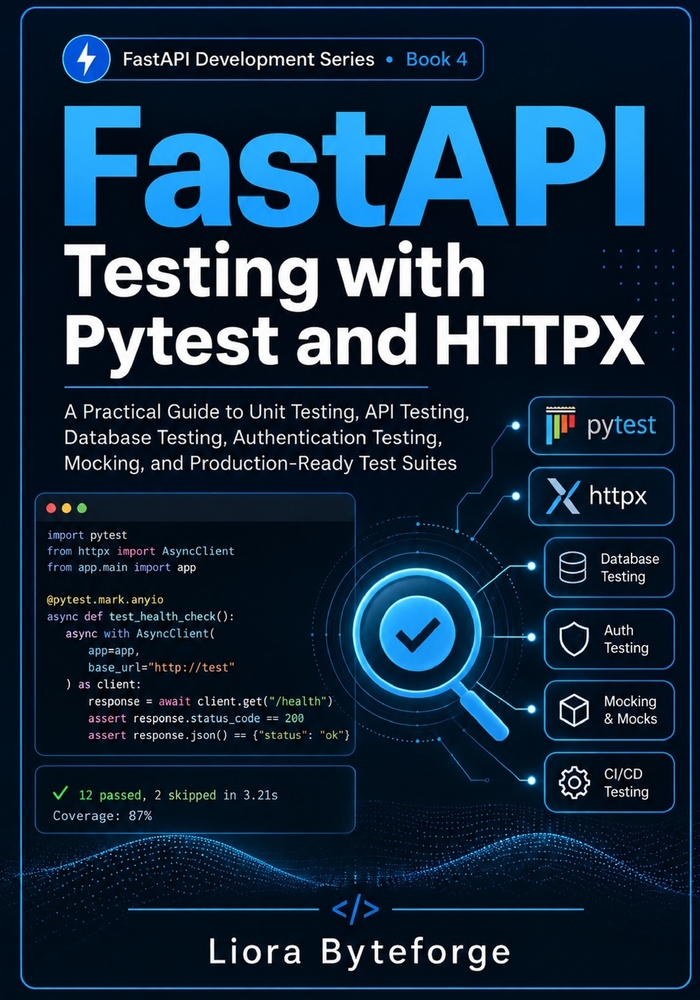 FastAPI Testing with Pytest and HTTPX: A Practical Guide to Unit Testing, API Testing, Database Testing, Authentication Testing, Mocking, and Producti cover