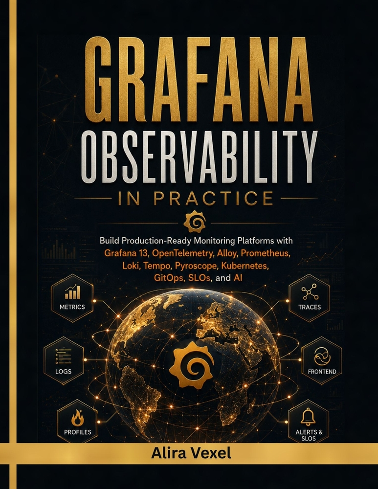 Grafana Observability in Practice: Build Production-Ready Monitoring Platforms with Grafana 13, OpenTelemetry, Alloy, Prometheus, Loki, Tempo, Pyrosco cover