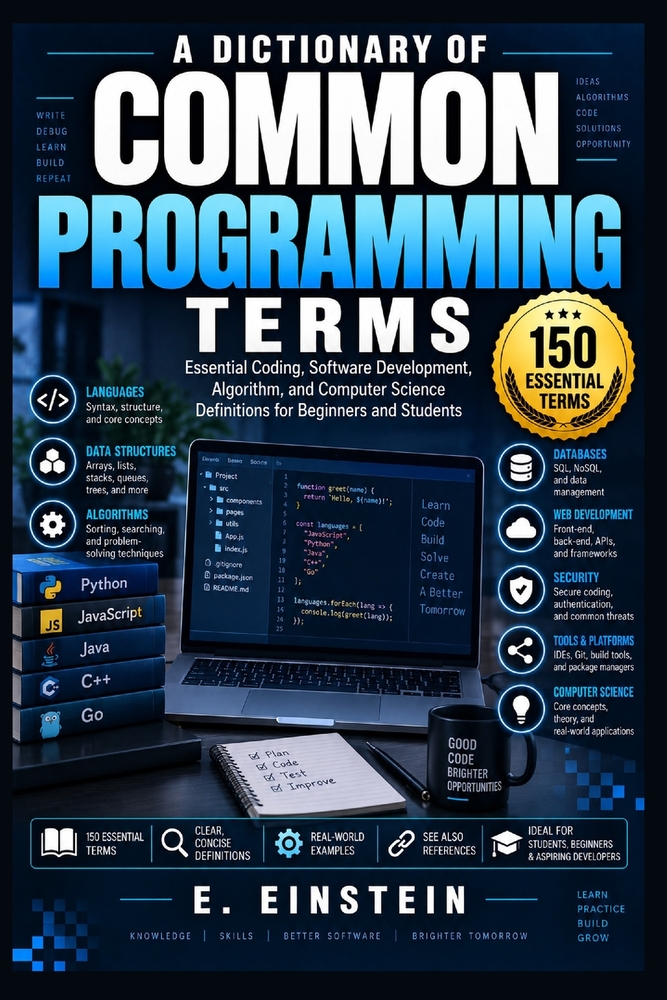 A Dictionary of Common Programming Terms: Essential Coding, Software Development, Algorithm, and Computer Science Definitions for Beginners and Studen cover