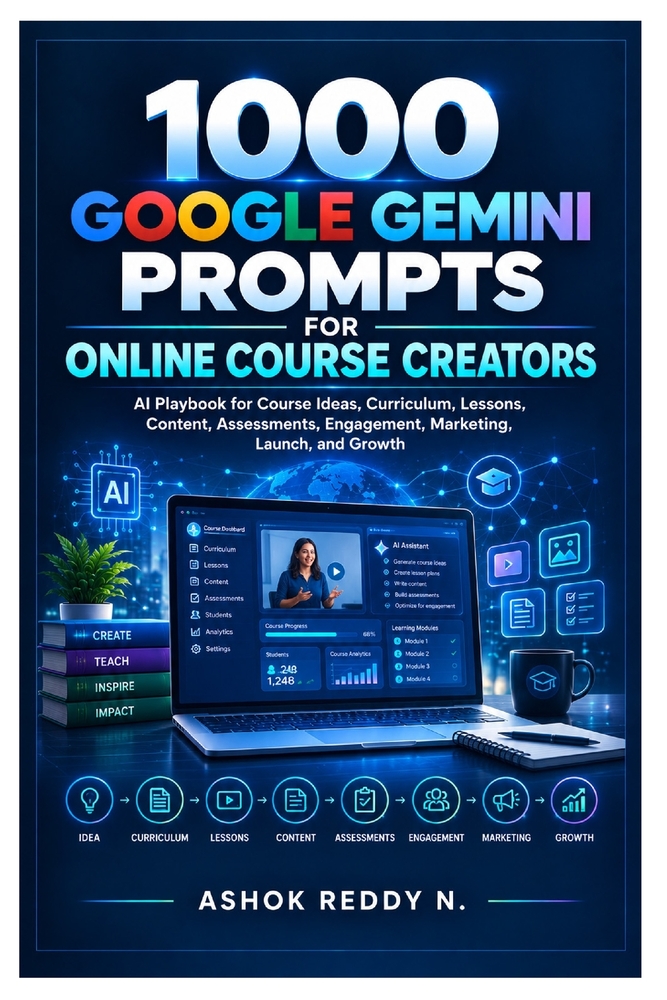1000 Google Gemini Prompts for Online Course Creators: AI Playbook for Course Ideas, Curriculum, Lessons, Content, Assessments, Engagement, Marketing, cover