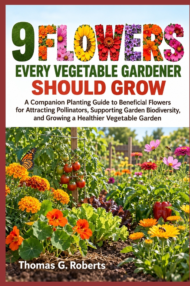 9 Flowers Every Vegetable Gardener Should Grow: A Companion Planting Guide to Beneficial Flowers for Attracting Pollinators, Supporting Garden Biodive cover