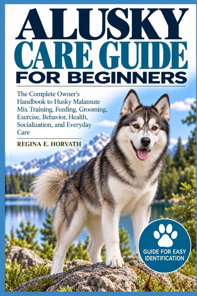 Alusky Care Guide for Beginners: The Complete Owner's Handbook to Husky Malamute Mix Training, Feeding, Grooming, Exercise, Behavior, Health, Socializ cover