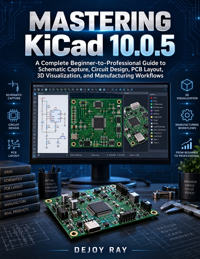 Mastering KiCad 10.0.5: A Complete Beginner-to-Professional Guide to Schematic Capture, Circuit Design, PCB Layout, 3D Visualization, and Manufacturin cover