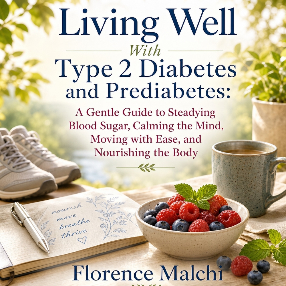 Living Well With Type 2 Diabetes and Prediabetes: A Gentle Guide to Steadying Blood Sugar, Calming the Mind, Moving with Ease, and Nourishing the Body cover