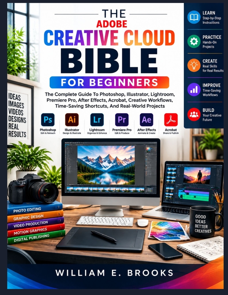 The Adobe Creative Cloud Bible for Beginners: The Complete Guide To Photoshop, Illustrator, Lightroom, Premiere Pro, After Effects, Acrobat, Creative cover