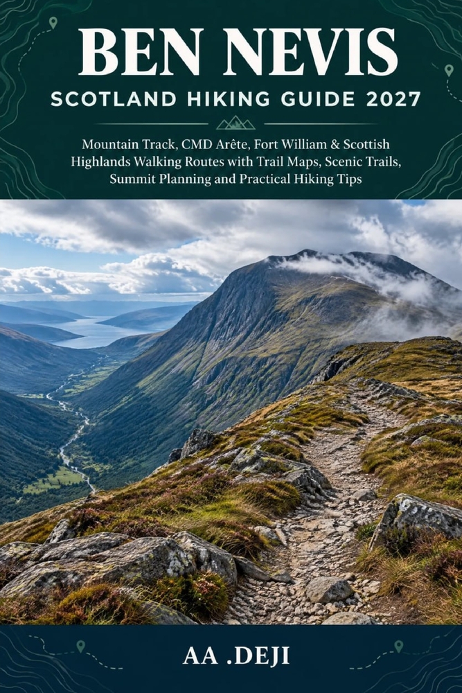 Ben Nevis Scotland Hiking Guide 2027: Mountain Track, CMD Arête, Fort William & Scottish Highlands Walking Routes with Trail Maps, Scenic Trails, Summ cover