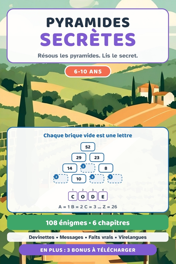 Pyramides Secrètes: 108 énigmes de calcul à résoudre et à décoder pour les enfants de 6 à 10 ans: devinettes, messages secrets, faits vrais et virelan cover