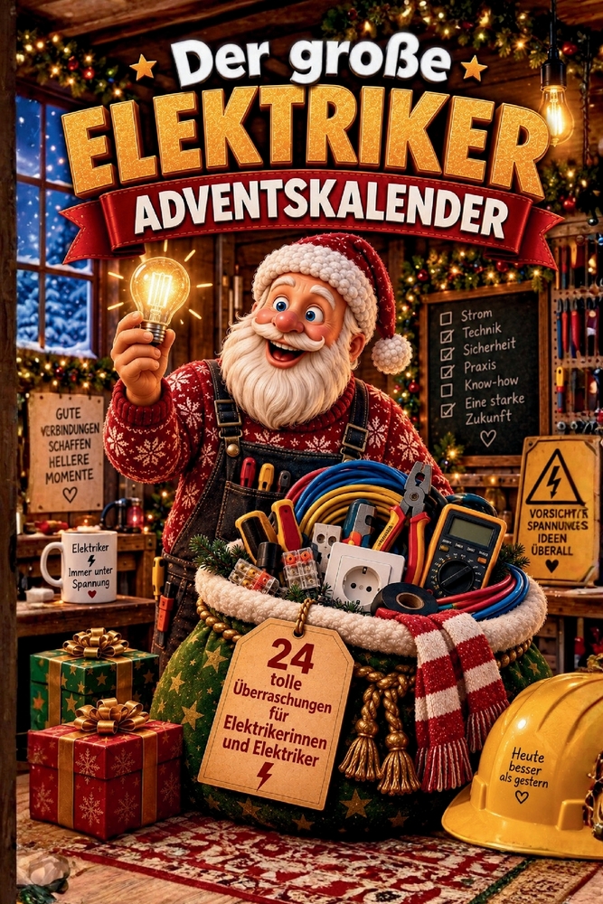Der große Elektriker-Adventskalender: Buch-Adventskalender zum Lesen und Knobeln als Geschenk für Elektriker cover