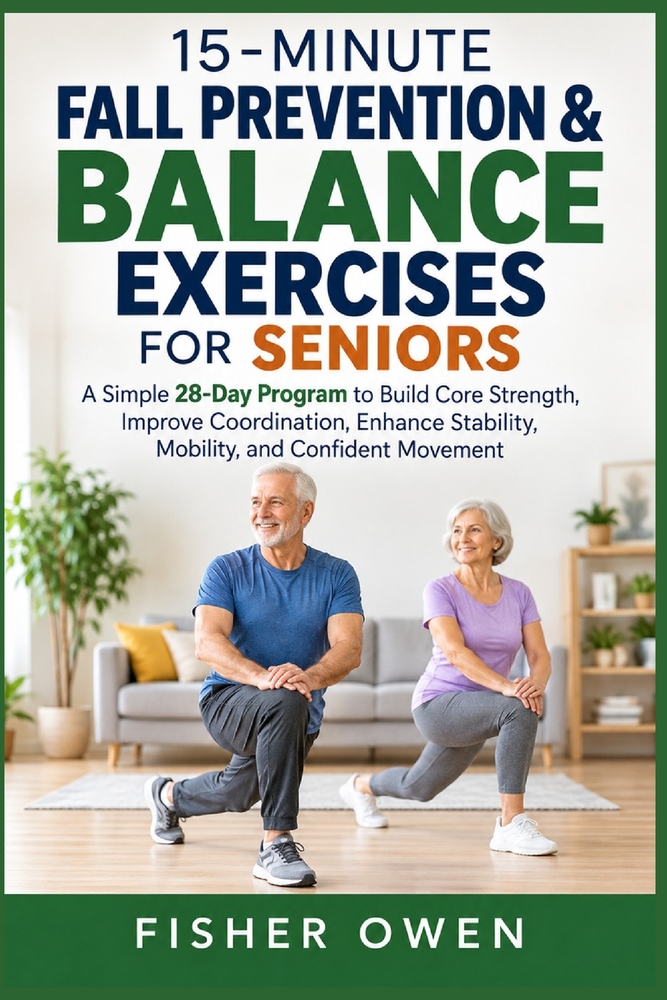 15-Minute Fall Prevention & Balance Exercises for Seniors: A Simple 28-Day Program to Build Core Strength, Improve Coordination, Enhance Stability, Mo cover
