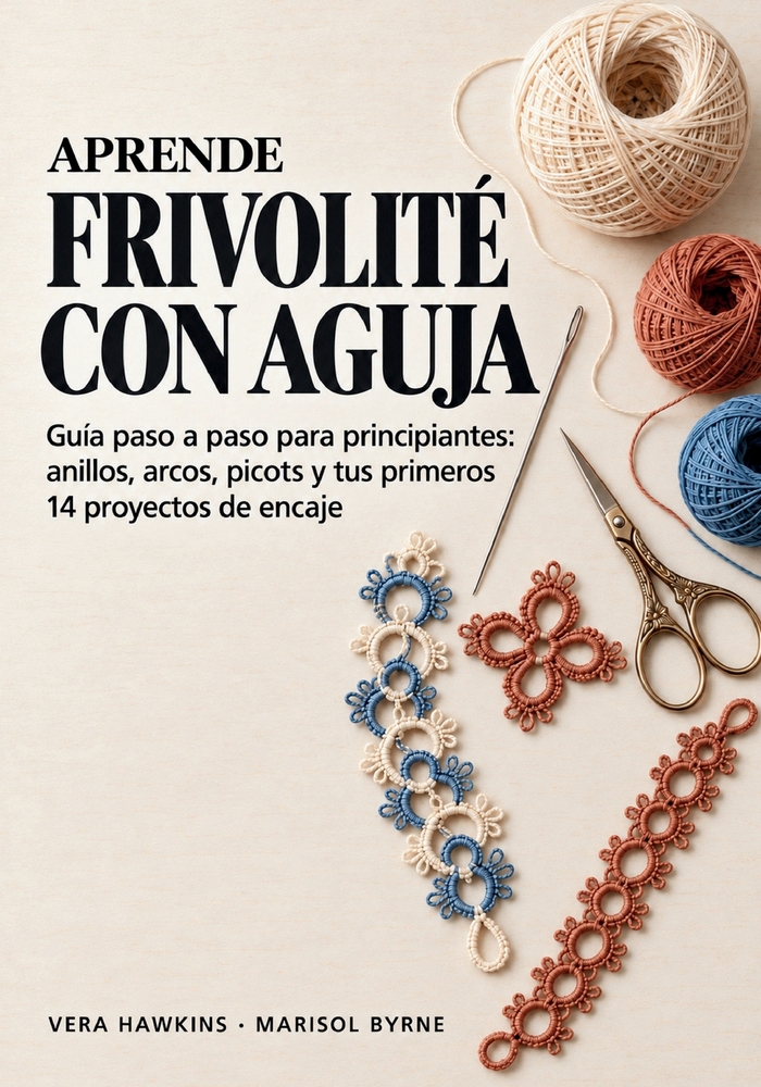 Aprende frivolité con aguja: Guía paso a paso para principiantes: anillos, arcos, picots y tus primeros 14 proyectos de encaje cover