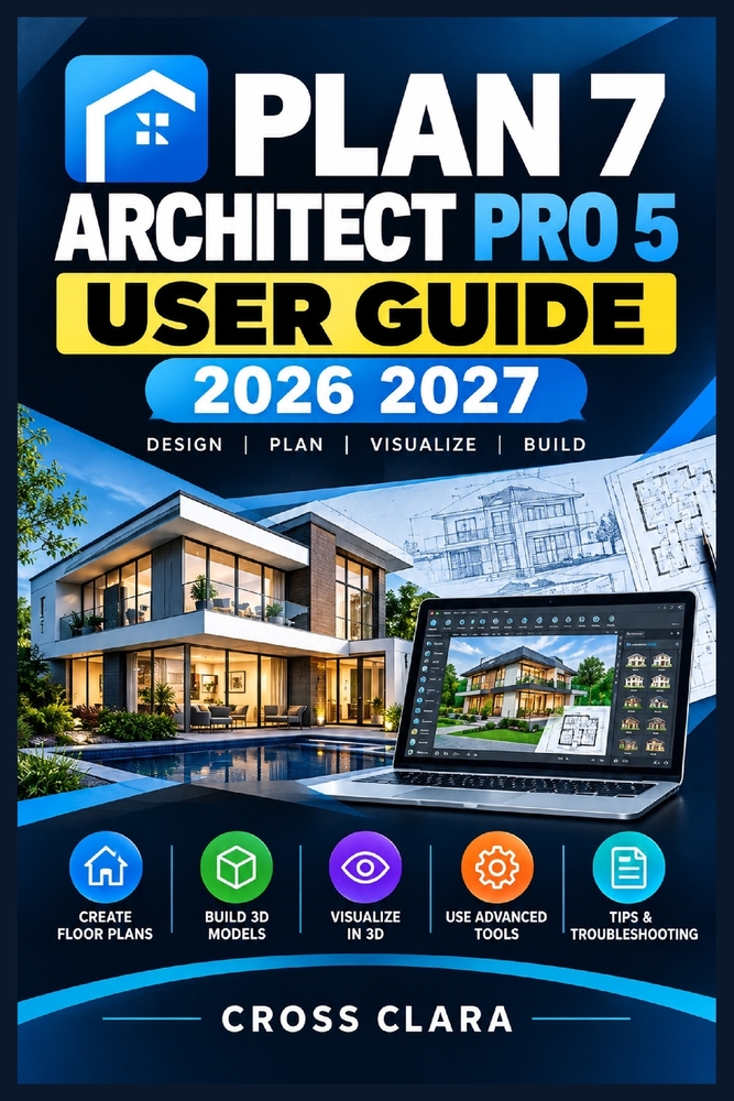 Plan 7 Architect Pro 5 User Guide 2026-2027: Master Residential Modeling, Room Layouts, Roofs, Stairs, Terrain, Rendering, Construction Drawings, and cover