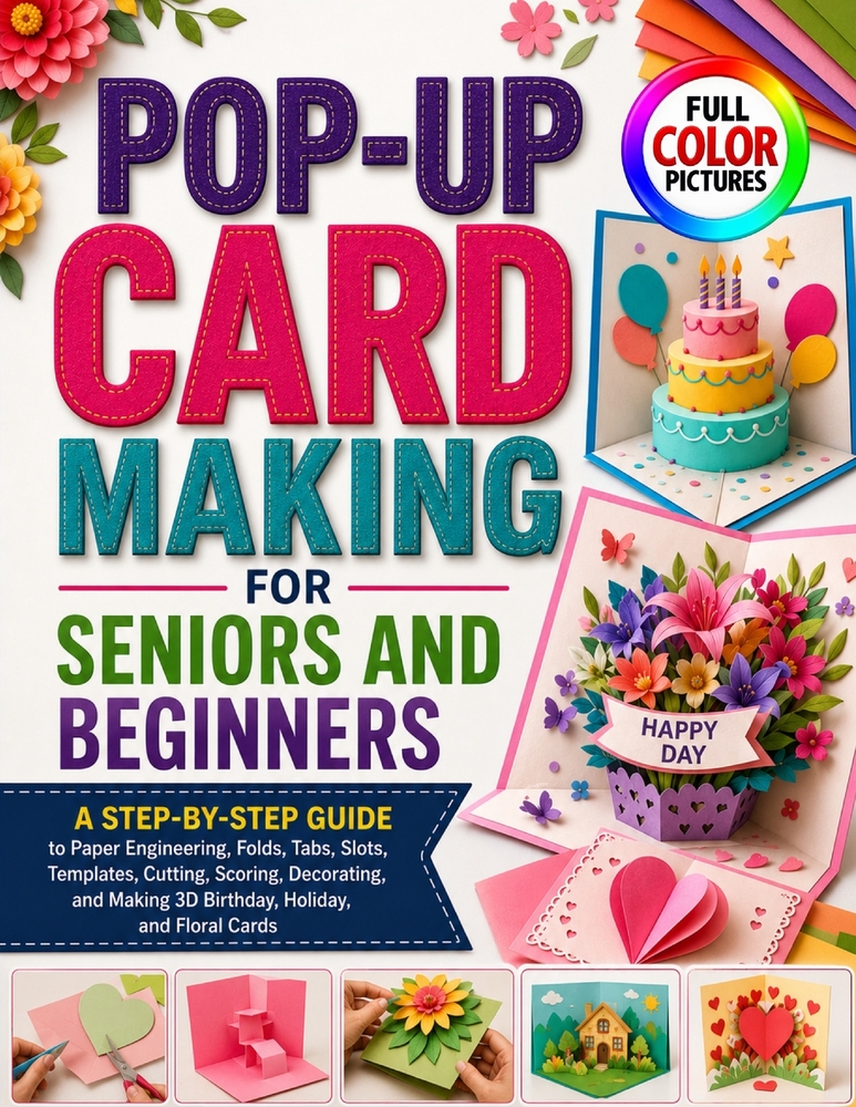 Pop-Up Card Making for Seniors and Beginners: A Step-by-Step Guide to Paper Engineering, Folds, Tabs, Slots, Templates, Cutting, Scoring, Decorating, cover