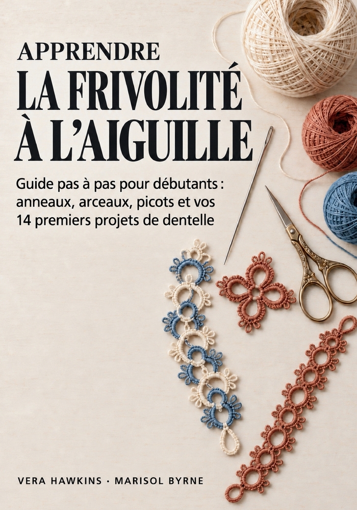 Apprendre la Frivolité à l'Aiguille: Guide pas à pas pour débutants: anneaux, arceaux, picots et vos 14 premiers projets de dentelle cover