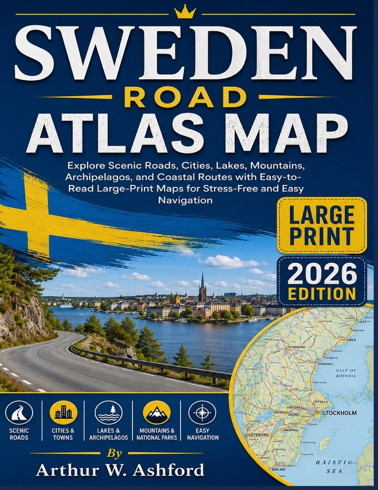 Sweden Road Atlas Map: Explore Scenic Roads, Cities, Lakes, Mountains, Archipelagos, and Coastal Routes with Easy-to Read Large-Print Maps for Stress- cover