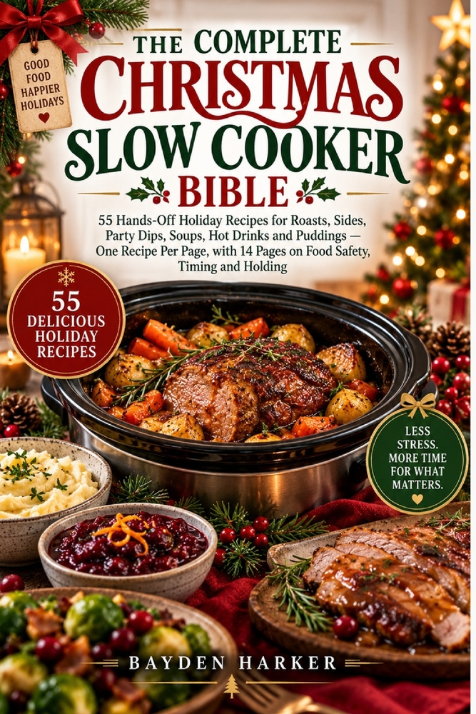 The Complete Christmas Slow Cooker Bible: 55 Hands-Off Holiday Recipes for Roasts, Sides, Party Dips, Soups, Hot Drinks and Puddings cover