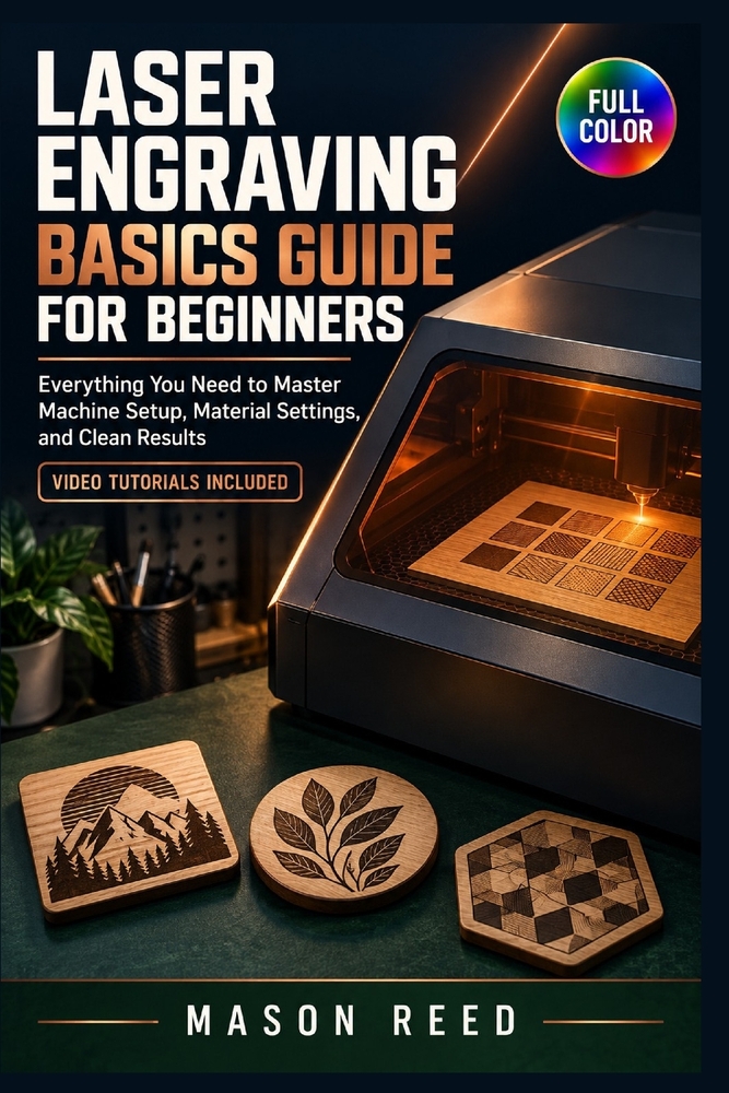 Laser Engraving Basics Guide for Beginners: Everything You Need to Master Machine Setup, Material Settings, and Clean Results Video Tutorials Included cover