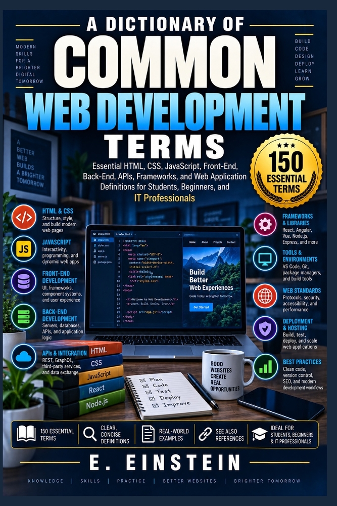 A Dictionary of Common Web Development Terms: Essential HTML, CSS, JavaScript, Front-End, Back-End, APIs, Frameworks, and Web Application Definitions cover
