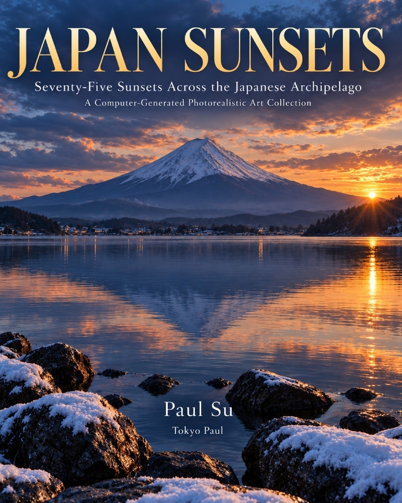 Japan Sunsets: Seventy-Five Sunsets Across the Japanese Archipelago: A Computer-Generated Photorealistic Art Collection cover