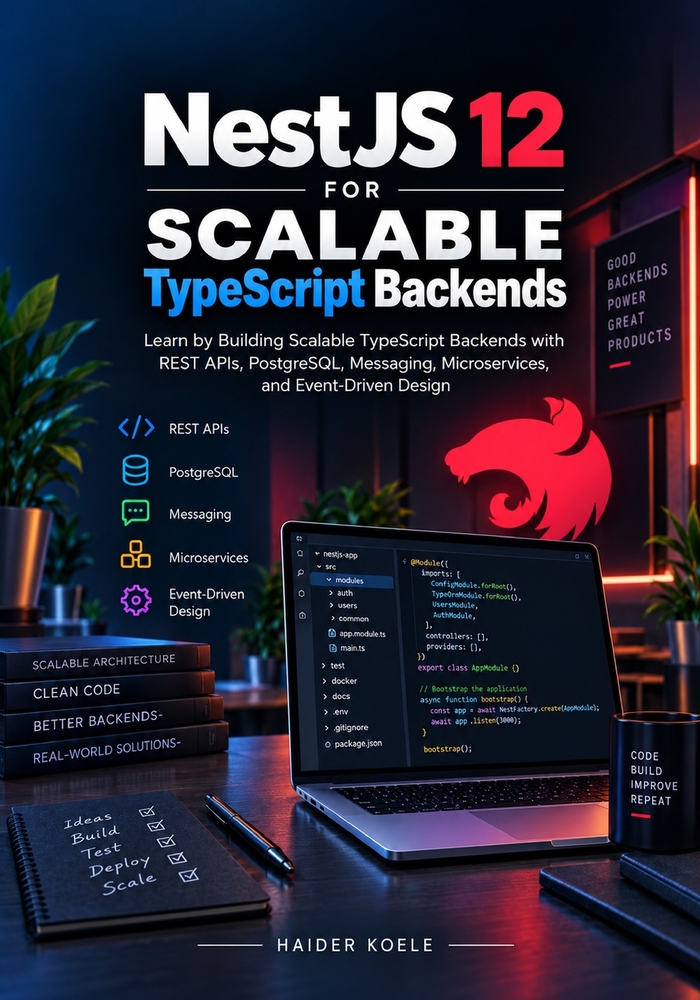 NestJS 12 for Scalable TypeScript Backends: Learn by Building Scalable TypeScript Backends with REST APIs, PostgreSQL, Messaging, Microservices, and E cover