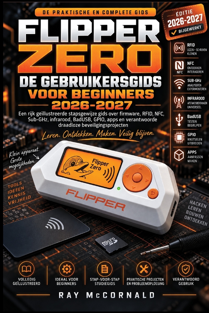 Flipper Zero Gebruikershandleiding Voor Beginners 2026-2027: Een stapsgewijze, geïllustreerde handleiding voor firmware, RFID, NFC, sub-GHz, infrarood cover