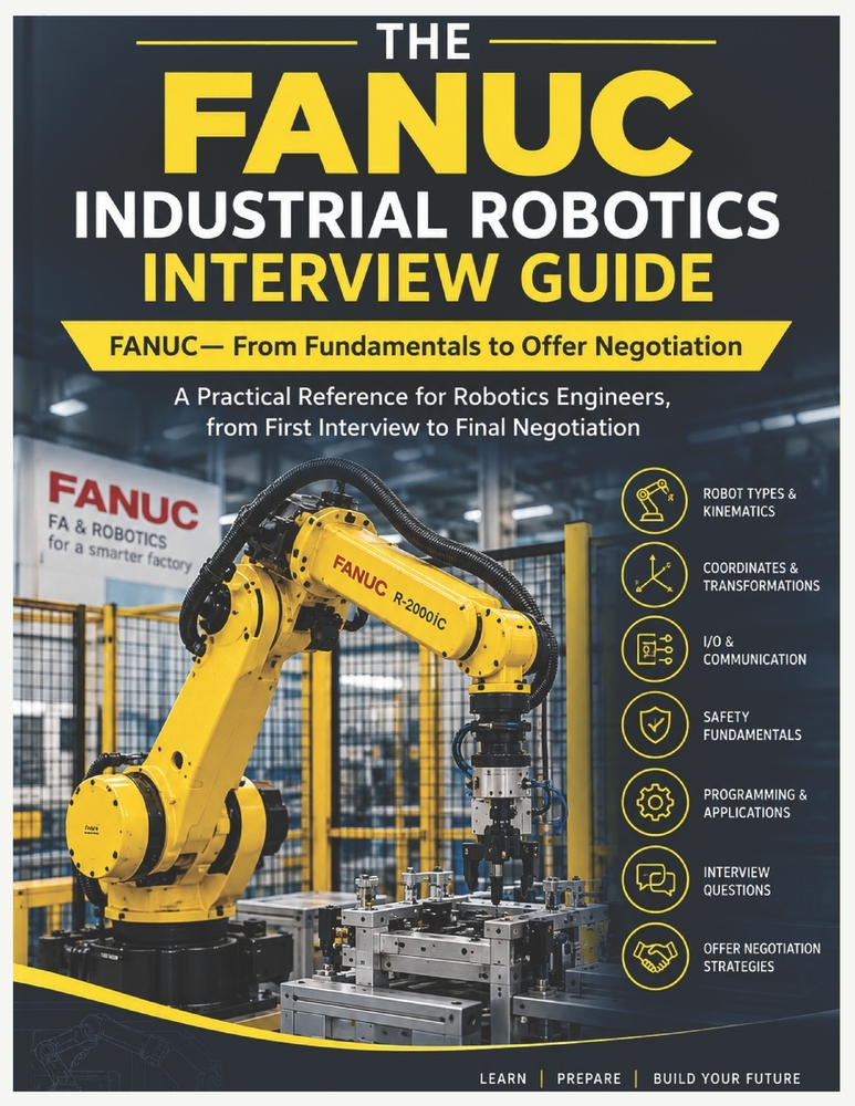 THE FANUC INDUSTRIAL ROBOTICS INTERVIEW GUIDE FANUC- From Fundamentals to Offer Negotiation: A Practical Reference for Robotics Engineers, from First cover