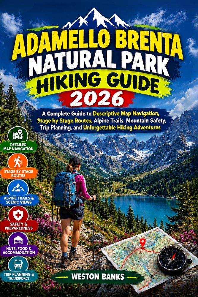 Adamello Brenta Natural Park HIKING GUIDE 2026: A Complete Guide to Descriptive Map Navigation, Stage by Stage Routes, Alpine Trails, Mountain Safety, cover