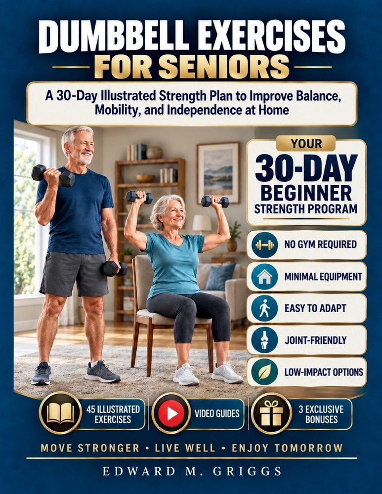 Dumbbell Exercises for Seniors: A 30-Day Illustrated Strength Plan to Improve Balance, Mobility, and Independence at Home cover