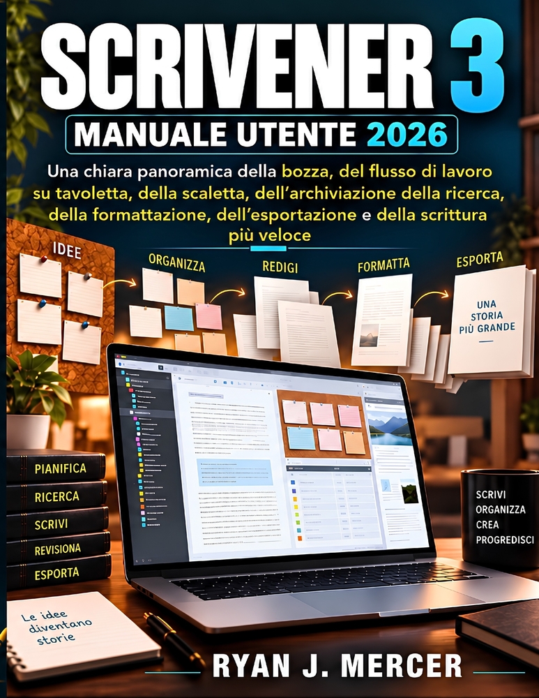 Scrivener 3 Manuale Utente 2026: Una chiara panoramica della bozza, del flusso di lavoro su tavoletta, della scaletta, dell'archiviazione della ricerc cover