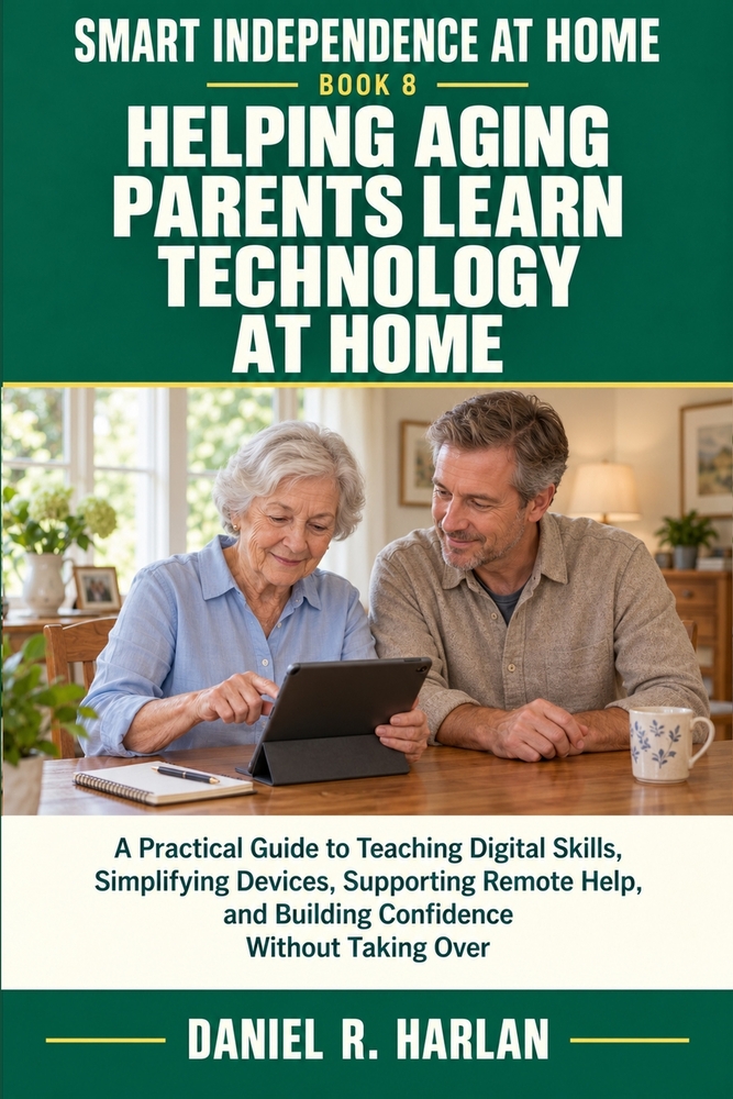 Helping Aging Parents Learn Technology at Home: A Practical Guide to Teaching Digital Skills, Simplifying Devices, Supporting Remote Help, and Buildin cover