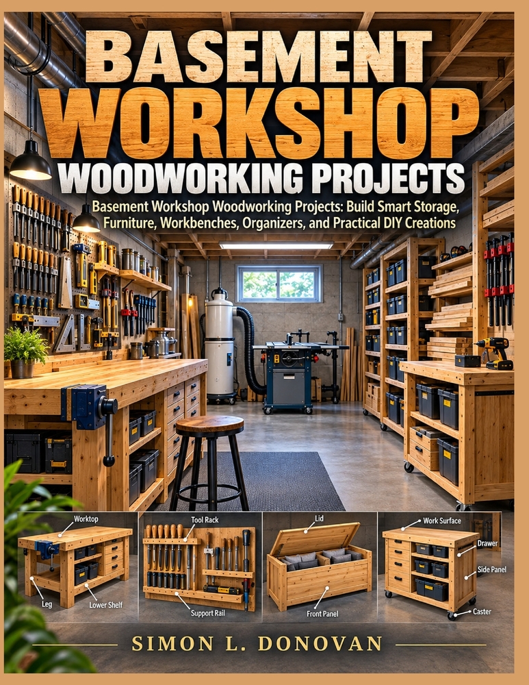 Basement Workshop Woodworking Projects: Basement Workshop Woodworking Projects: Build Smart Storage, Furniture, Workbenches, Organizers, and Practical cover