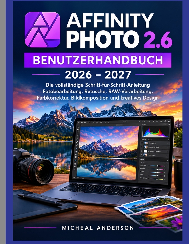 Affinity Photo 2.6 Benutzerhandbuch 2026-2027: Die vollständige Schritt-für-Schritt-Anleitung Fotobearbeitung, Retusche, RAW-Verarbeitung, Farbkorrekt cover