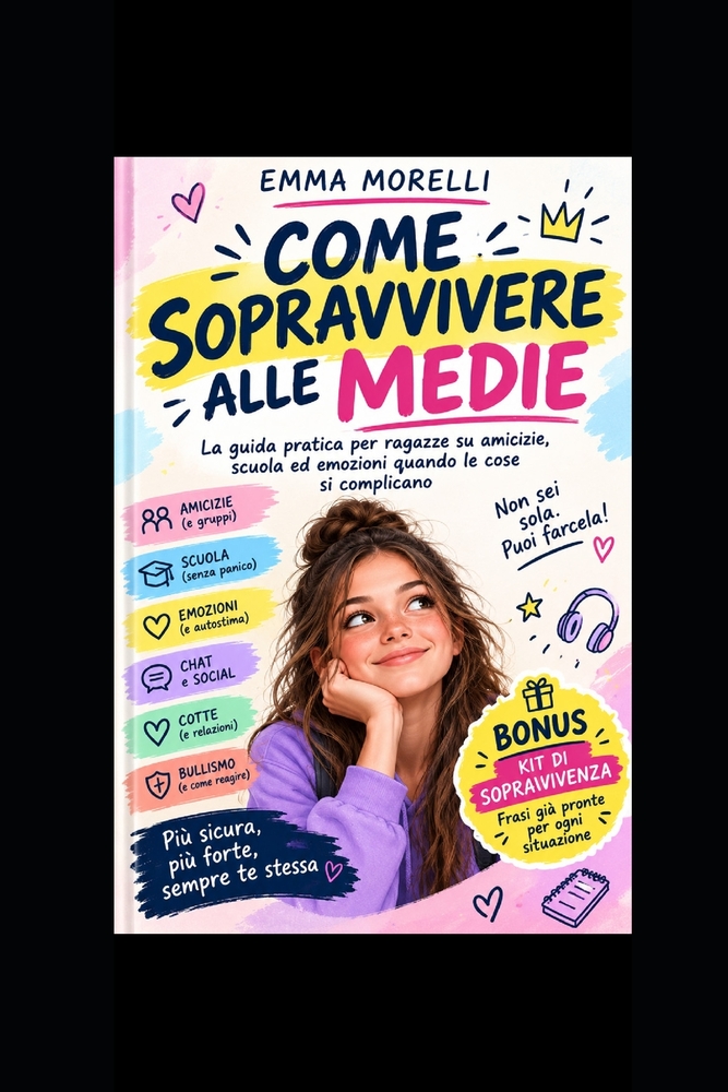 Come sopravvivere alle medie: La guida pratica per ragazze 11-14 anni su amicizie, scuola, autostima, insicurezze, e bullismo, con strategie e frasi p cover
