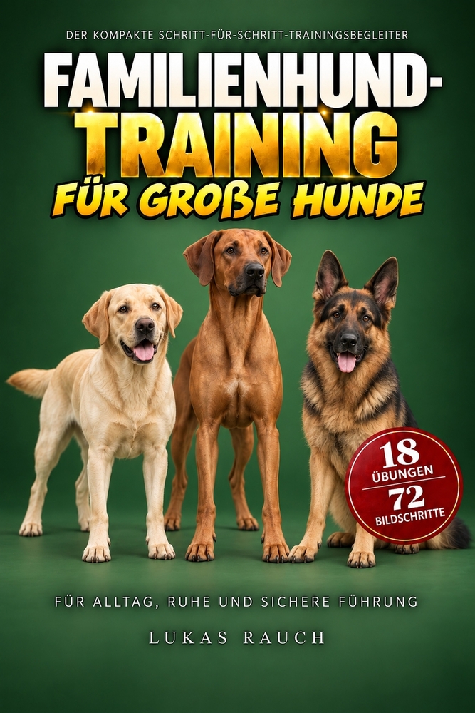 Familienhund-Training für große Hunde: für große Hunde - Der kompakte Schritt-für-Schritt-Trainingsbegleiter - 18 Übungen - 72 Bildschritte für Alltag cover