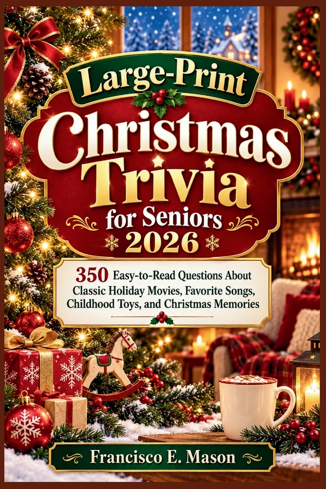 Large-Print Christmas Trivia for Seniors 2026: 350 Easy-to-Read Questions About Classic Holiday Movies, Favorite Songs, Childhood Toys, and Christmas cover