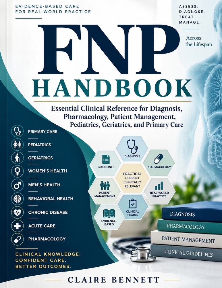 Fnp Handbook: Essential Clinical Reference for Diagnosis, Pharmacology, Patient Management, Pediatrics, Geriatrics, and Primary Care cover
