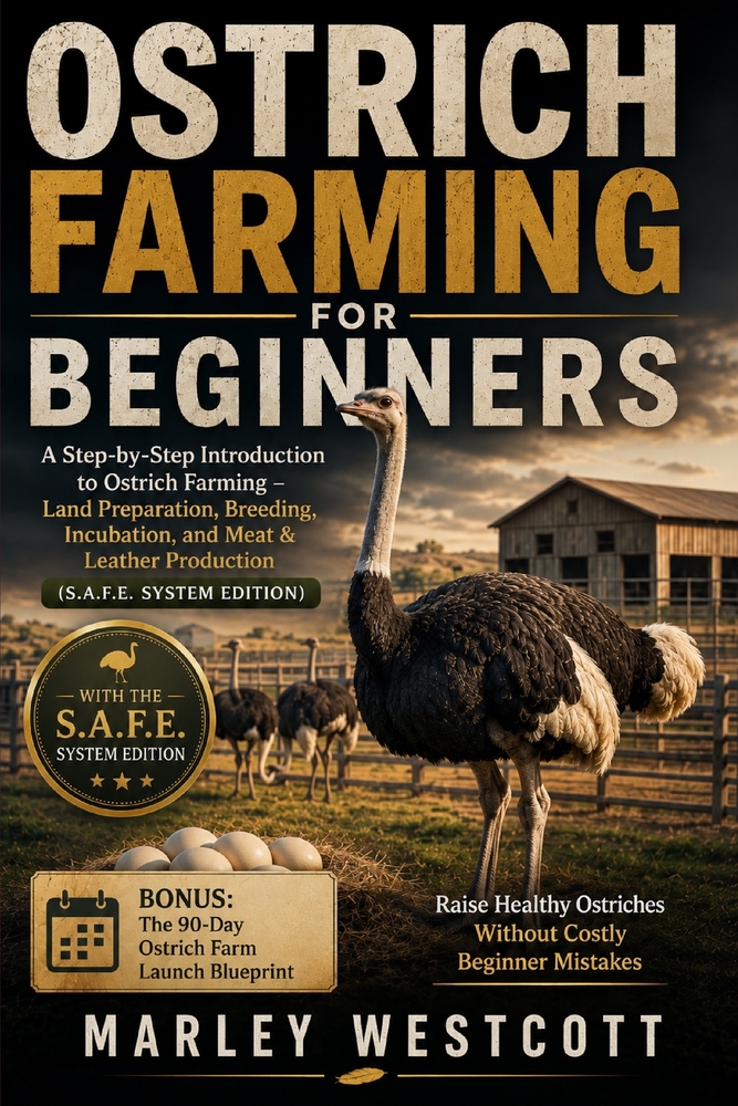 Ostrich Farming for Beginners: A Step-by-Step Introduction to Ostrich Farming - Land Preparation, Breeding, Incubation, and Meat & Leather Production cover