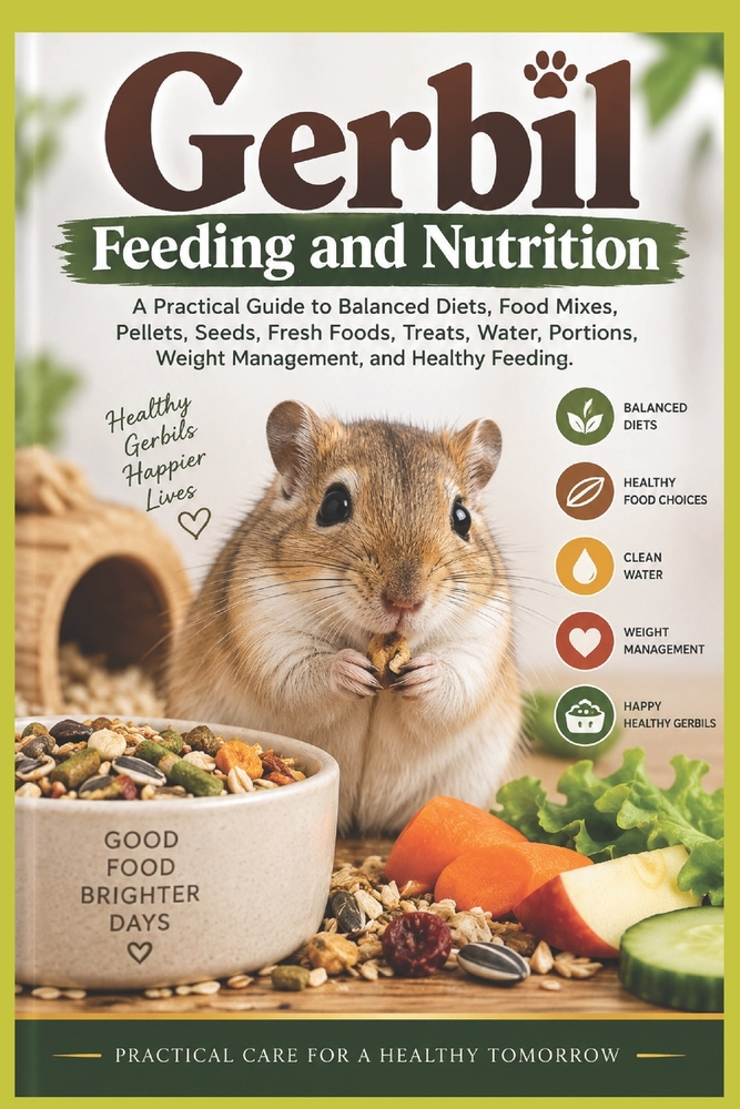 Gerbil Feeding and Nutrition: A Practical Guide to Balanced Diets, Food Mixes, Pellets, Seeds, Fresh Foods, Treats, Water, Portions, Weight Management cover